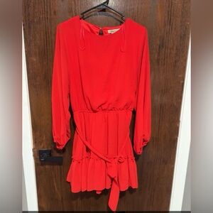 Flying Tomato Vibrant Red Long Sleeve Dress